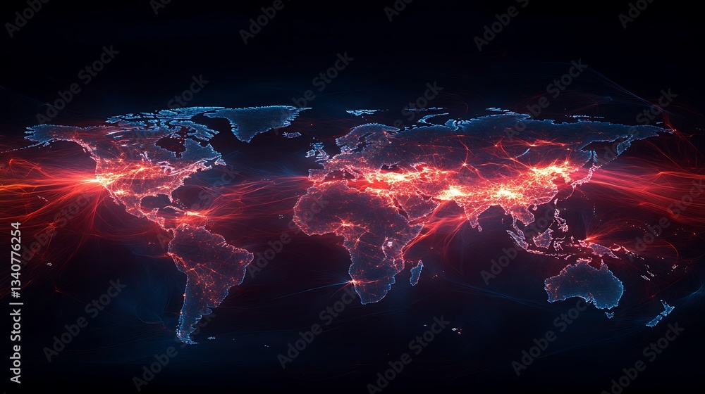 Poster a global map with connecting lines representing internet connections across the world,