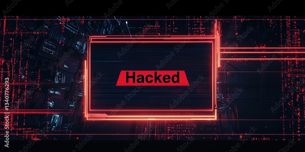 Poster cyber attack warning displayed on screen signaling a major security breach and danger from internet 