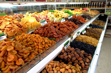 Dried fruits and nuts on sale at the eastern bazaar