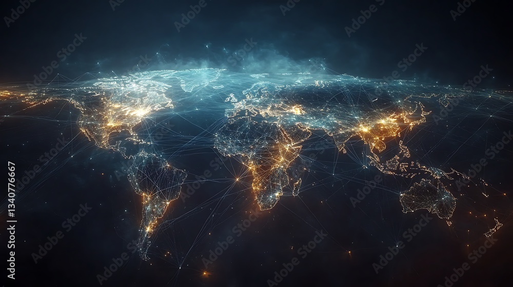 Poster a global map with connecting lines representing internet connections across the world,