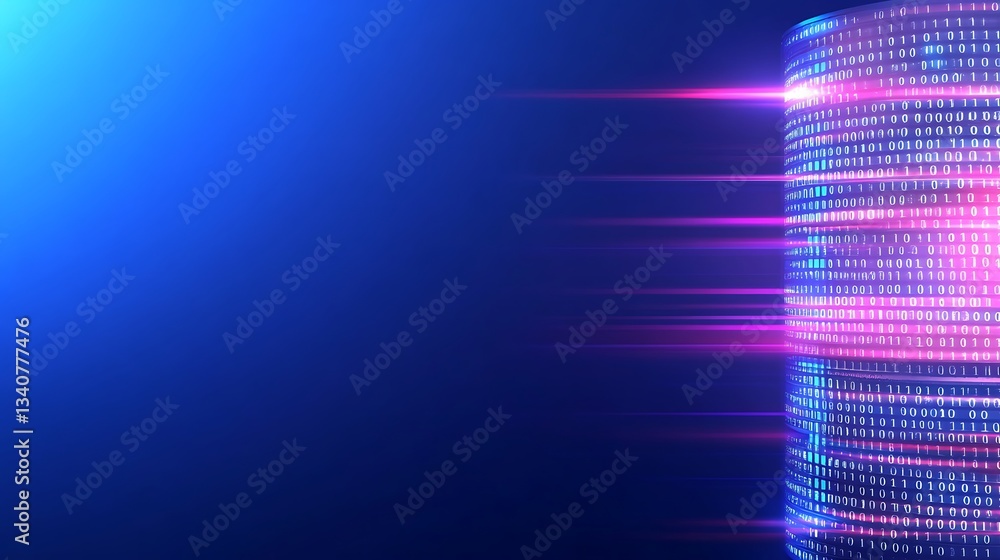 Poster Abstract Digital Data Flow with Binary Code and Colorful Light Effects in a Futuristic Background