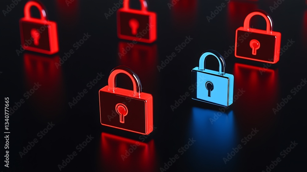 Poster abstract digital security locks in vibrant colors representing data protection and cybersecurity con