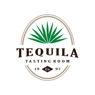 agave tequila vintage logo design vector stock template illustration