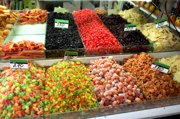 Dried fruits and nuts on sale at the eastern bazaar