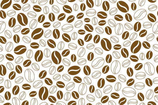 Vector seamless coffee beans pattern. Wallpaper background. Minimal retro design.