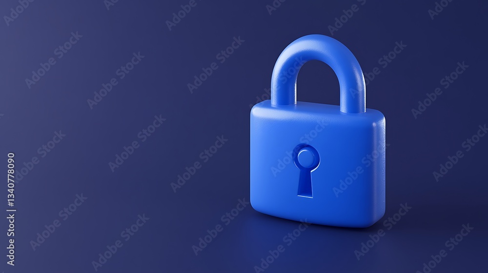 Poster blue padlock on a solid color background representing security and digital protection concepts effec