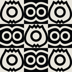 Seamless mid century floral geometric pattern in black and white. Graphical illustration for a unique wall decor, textiles and interior design.
