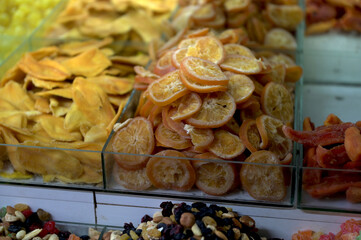 Dried fruits and nuts on sale at the eastern bazaar