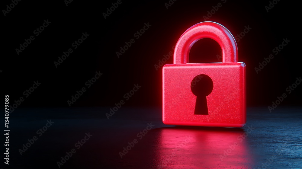 Poster bright red lock on black background symbolizing security and privacy in digital age with modern desi
