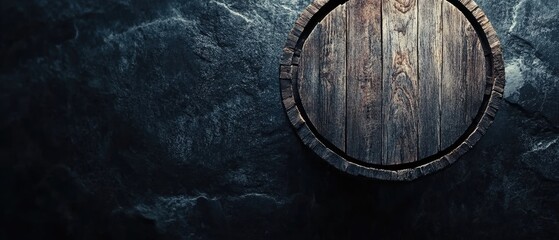 Aged Wooden Barrel on Stone Background