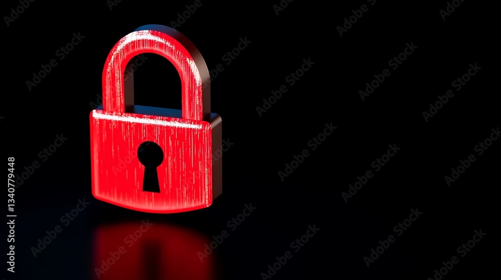Aufkleber bright red padlock on black background with reflections and detailed surface texture for security co