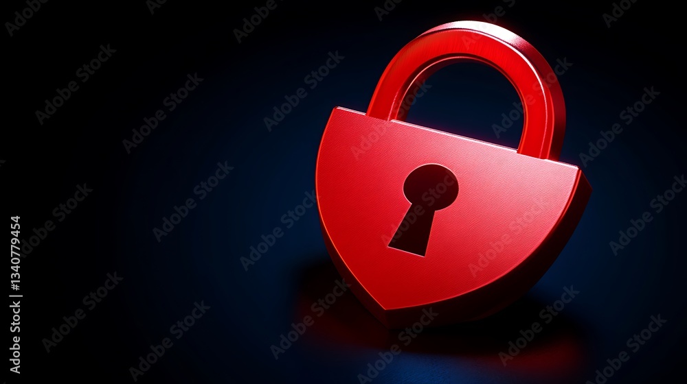 Poster bright red padlock on dark background symbolizing security and protection against unauthorized acces