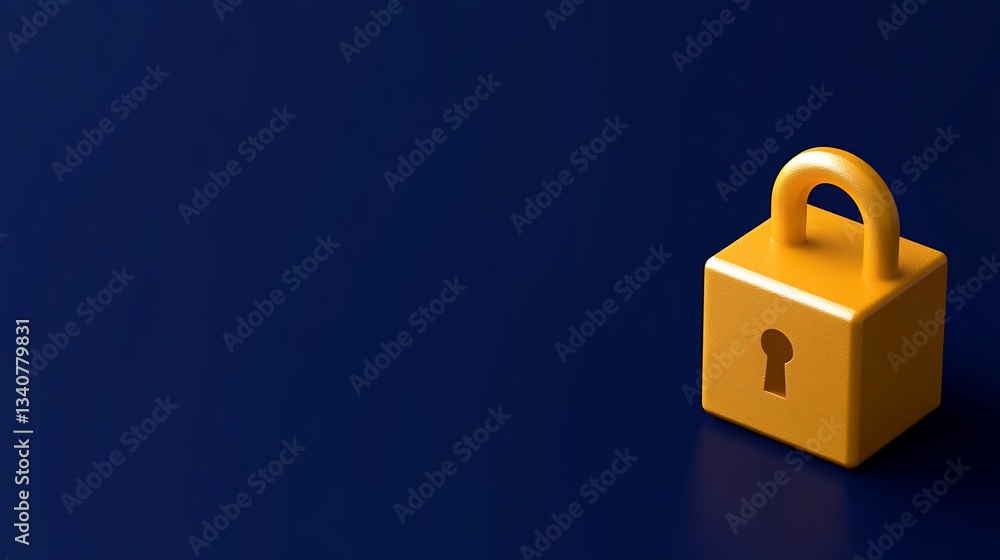 Poster bright yellow lock on deep blue background symbolizing security and protection in digital and physic