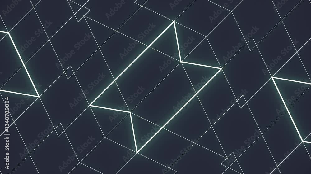 Poster Digital seamless loop animation of the transformation of a symmetrical pattern of white outlines on a dark background. Elegant and minimalist composition. Optical illusion. 3d rendering 4K