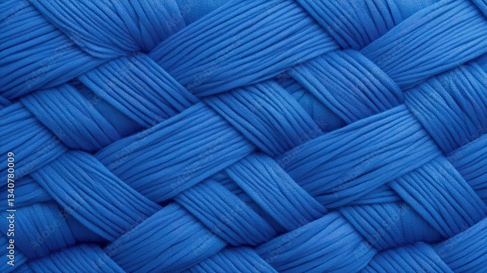 Poster a close-up of a woven texture in vibrant blue, showcasing a detailed pattern that emphasizes the int