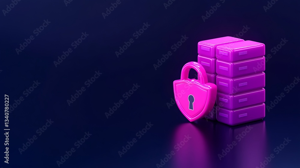 Poster colorful 3d illustration of data storage with security lock representing cybersecurity and data prot