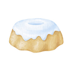 Easter cake with icing. Cute watercolor illustration in pastel colors for textile, wrapping paper for Easter celebration