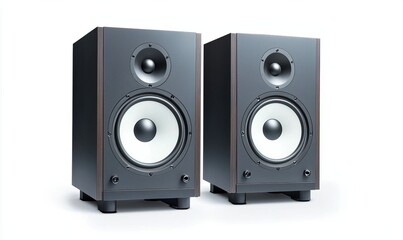 Fototapeta premium Professional monitor speakers for sound recording and mixing in studio with sleek black wooden casing