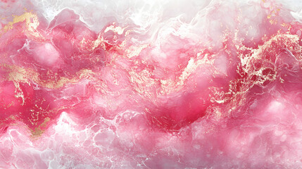 Fototapeta premium Abstract pink alcohol ink painting on pink and white background. Abstract marble background.