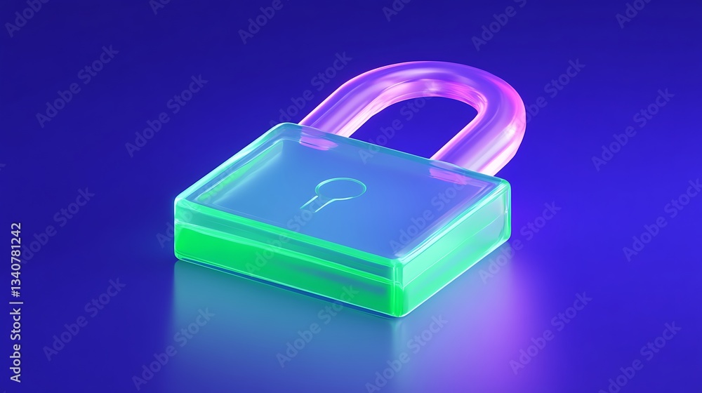 Poster colorful transparent lock on a gradient background symbolizing security and protection in digital ag