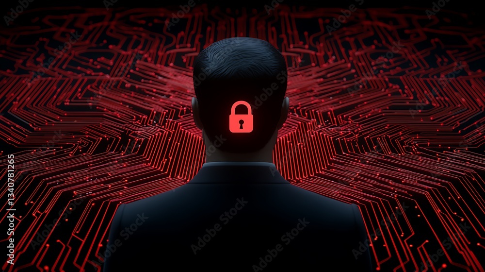 Poster conceptual image of security technology representing cyber defense and data protection in digital wo