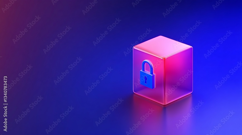 Poster digital lock icon on a colorful background emphasizing security and data protection concept