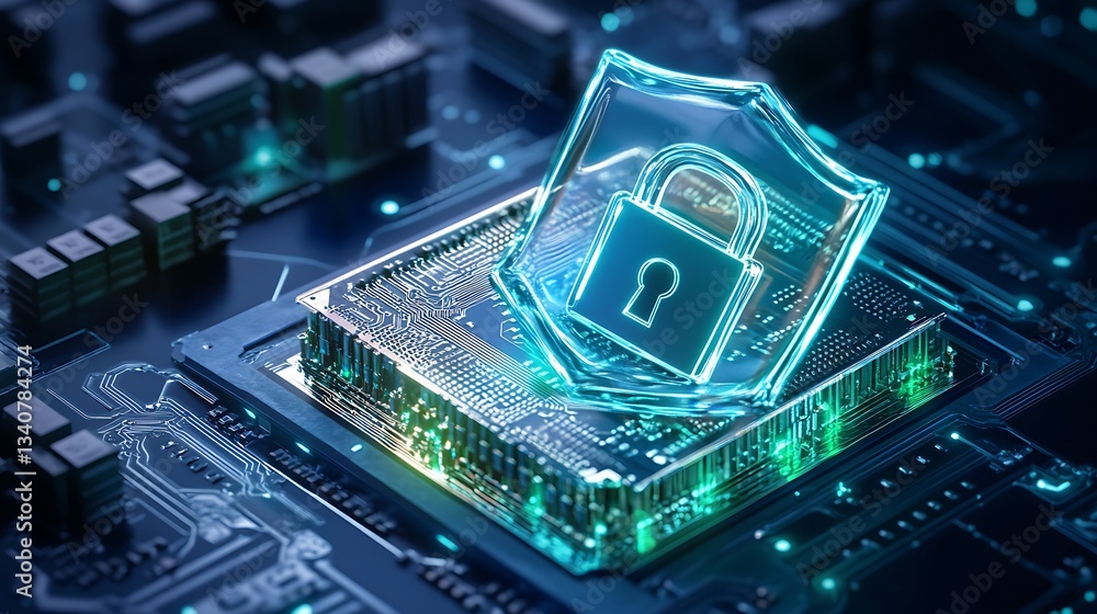 Aufkleber digital lock symbol on circuit board background representing cyber security and data protection conc