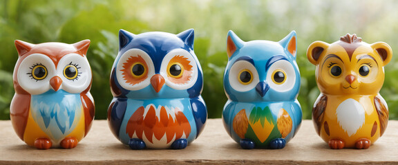 Fototapeta premium Vibrant and Playful Toy Owl Characters in a Colorful Design