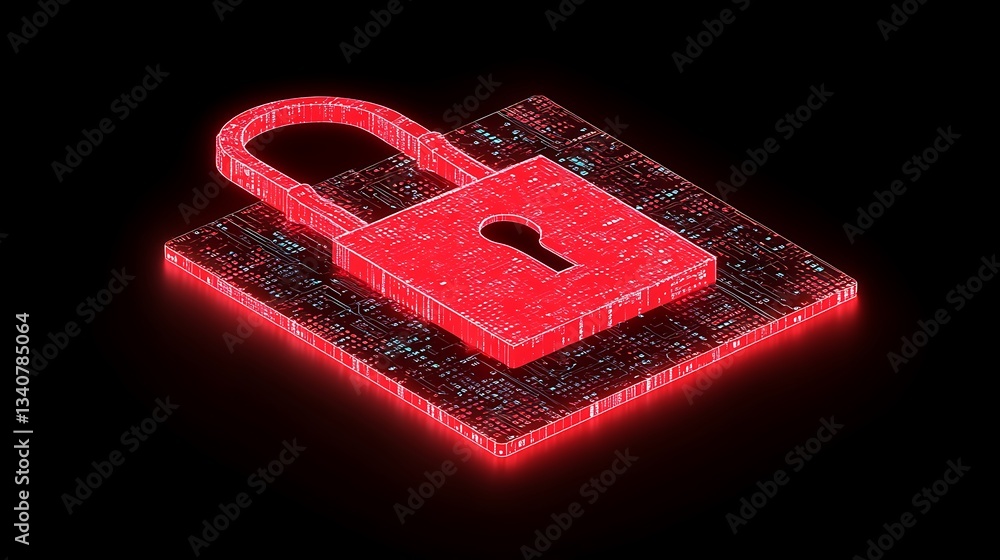 Poster digital lock with cybernetic design for data protection and security in modern technology concept