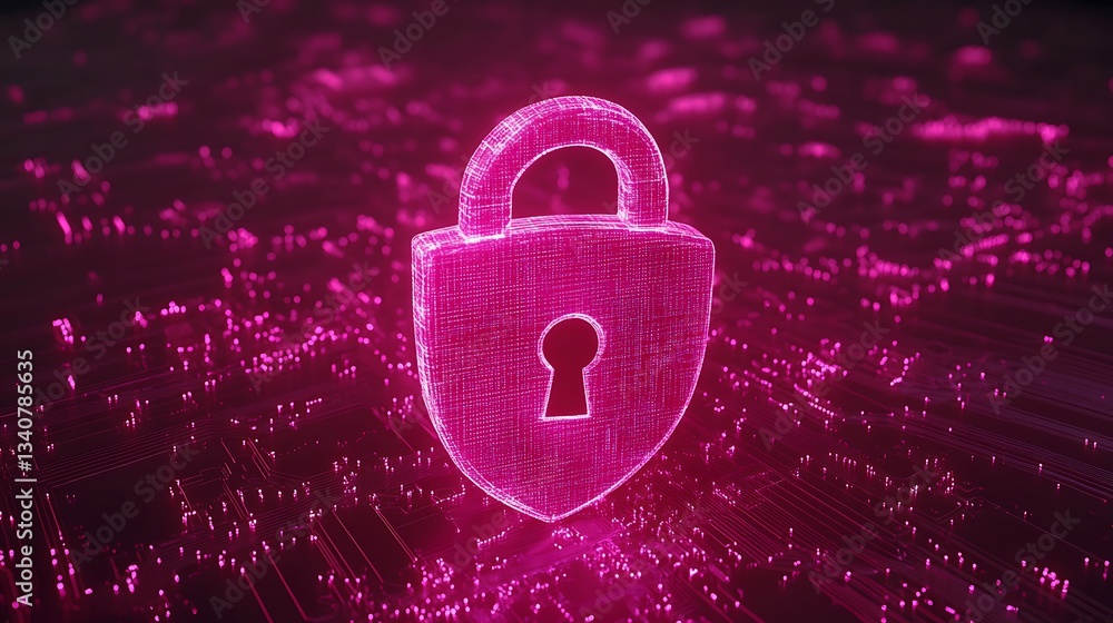 Aufkleber digital representation of a pink neon lock symbolizing cybersecurity and data protection concepts