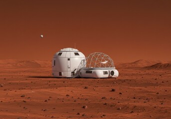 Mars planetary base habitat for space exploration, off-world colonization concept, scientific research of other planet, futuristic home on mars surface for journey