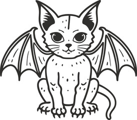 Obraz premium Kawaii demon cat with bat wings cute mythical creature line art illustration
