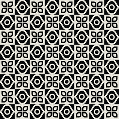 Seamless mid century floral geometric pattern in black and white. Graphical illustration for a unique wall decor, textiles and interior design.