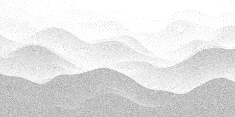 Monochrome background with gritty pattern, abstract wave gradient, and grainy overlay. Vector illustration of noise stipple, sand halftone texture, and digital grain glitch art. © svetolk