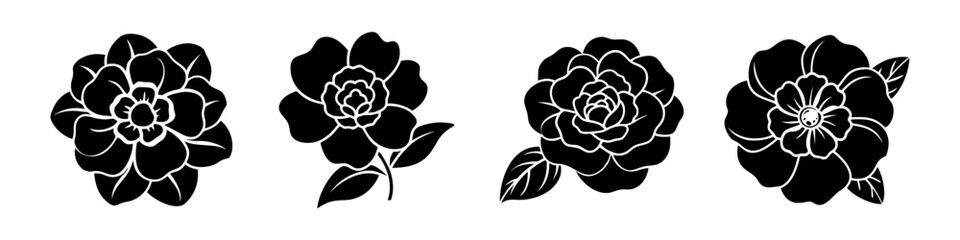 camellia flower icon, camellia flower silhouette vector illustration-simple silhouette illustration of camellia flower, perfect for camellia flower logos and icons