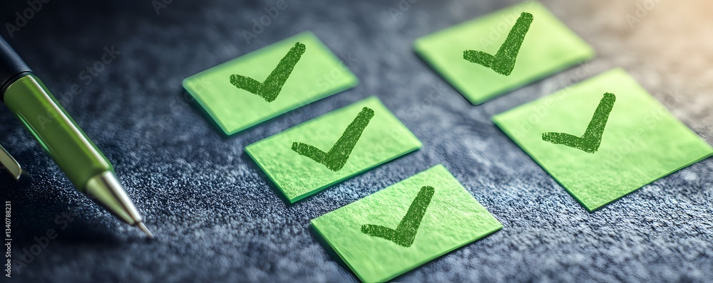 Aufkleber a collection of green checkmark notes arranged in a row, symbolizing completion and success in task 