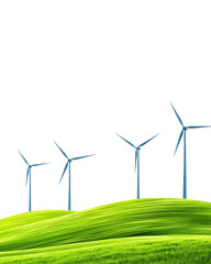 isolated transparent Background. Wind turbines on green hill under clear blue sky, evoking sustainability