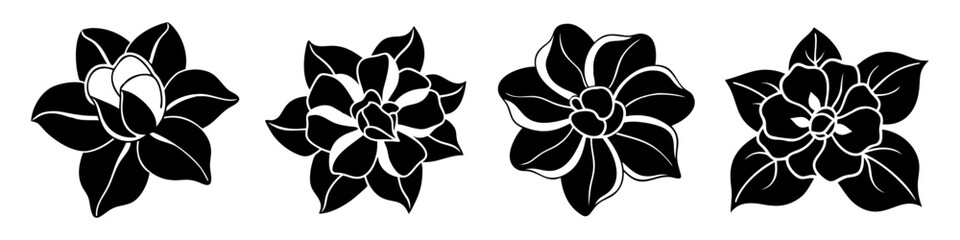 gardenia flower icon, gardenia flower silhouette vector illustration-simple silhouette illustration of gardenia flower, perfect for gardenia flower logos and icons