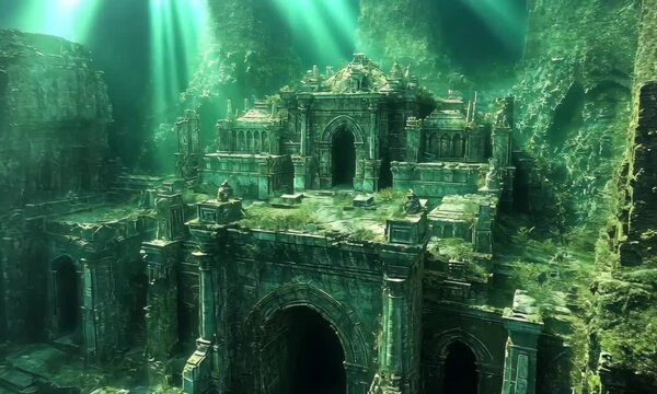 Sunlit Underwater Stone Structure