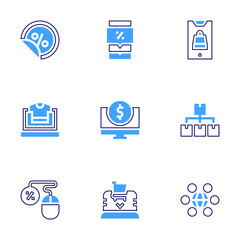 Ecommerce icon set. Bold line style. Duotone colors. Editable stroke. distribution, online, trade, ecommerce, discount, online shopping, online sale