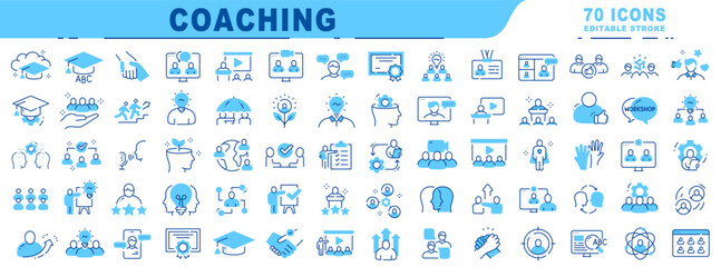 Big set of coaching related filled line icons