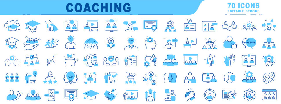 Big set of coaching related filled line icons