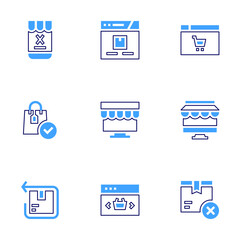 Ecommerce icon set. Bold line style. Duotone colors. Editable stroke. web, online shop, online shopping, ecommerce, order, cancel, return box