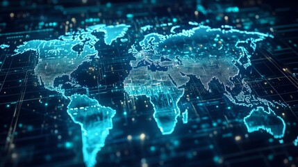 Global Network Map with Digital Data Visualization and Lights