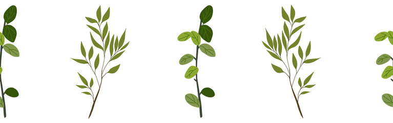 Leaves border on a white background. Hand-drawn illustration. Perfect for spring and summer.	