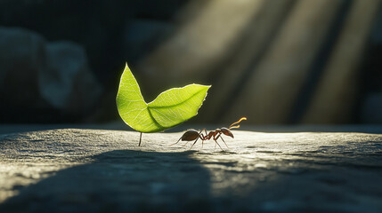 Leafcutter ant carrying a leaf section in natural light