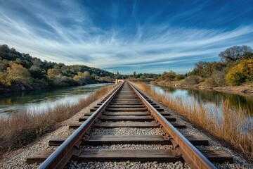 Obraz premium Fair Oaks Bridge over American River with Stunning Waterfront Landscape