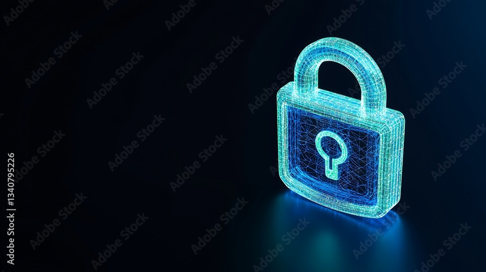 Aufkleber futuristic digital lock concept with neon glow effect on dark background for cybersecurity and data 