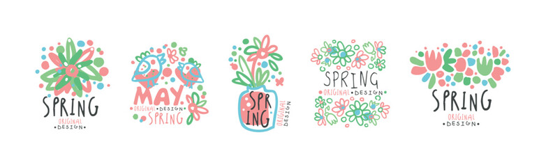 Spring and May Floral Label Original Design Vector Set
