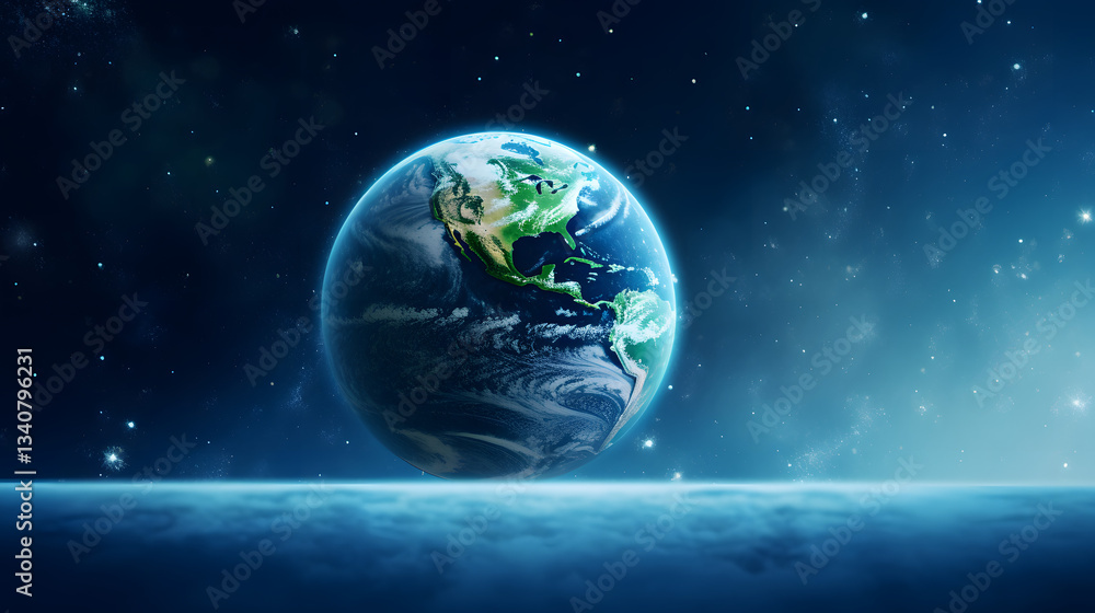 Poster stunning view of earth from space at sunrise displaying vibrant colors and atmospheric phenomena in 